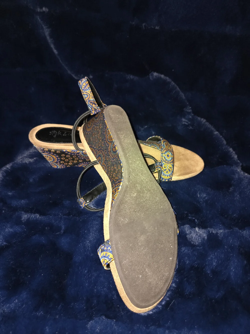 Women’s Blue Paisley Wedge Sandals